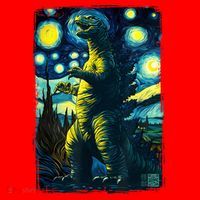 Retro Classic Starry Night Legendary Japanese Kaiju Santa Hat thumb 1