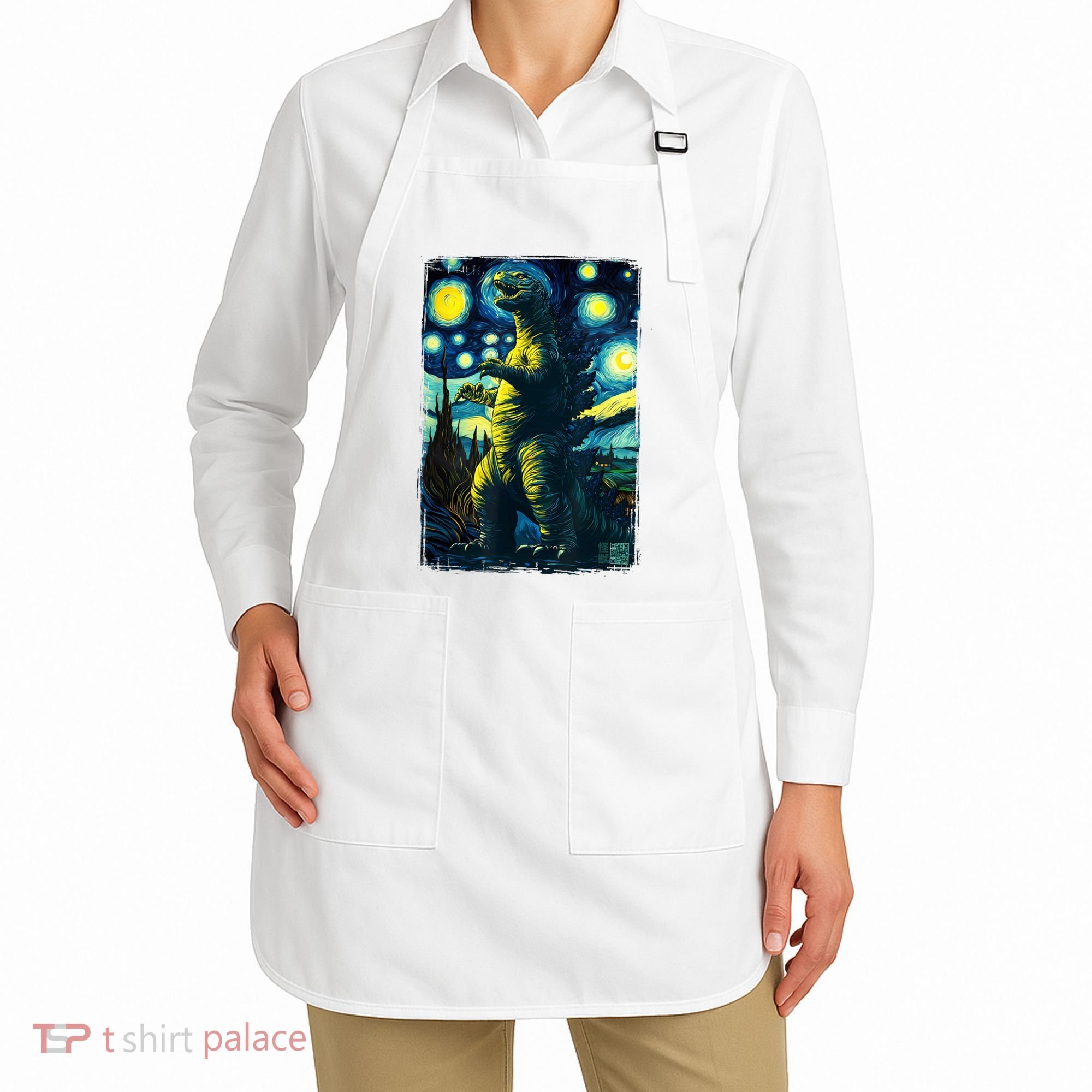 Retro Classic Starry Night Legendary Japanese Kaiju Apron