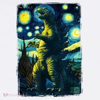 Retro Classic Starry Night Legendary Japanese Kaiju Ornament thumb 1