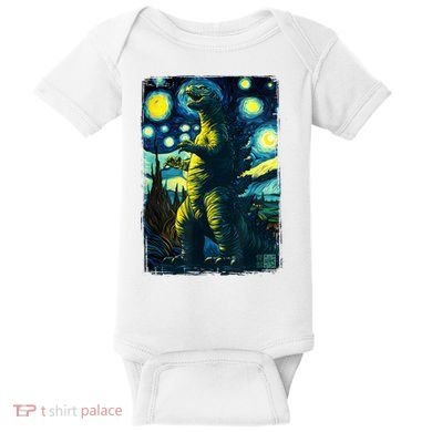 Retro Classic Starry Night Legendary Japanese Kaiju Baby Bodysuit