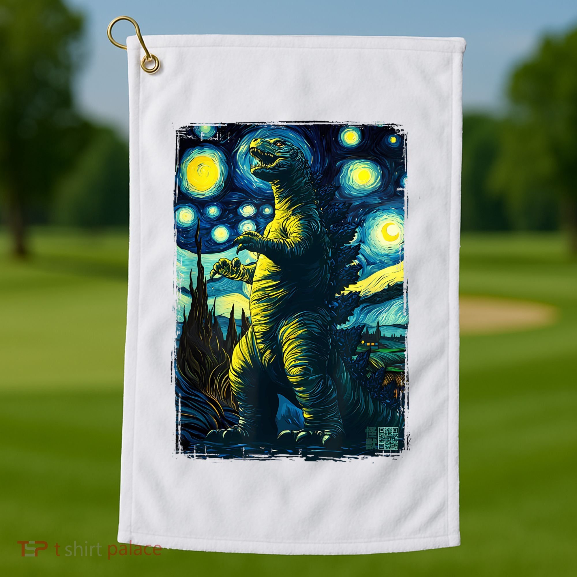 Retro Classic Starry Night Legendary Japanese Kaiju Golf Towel