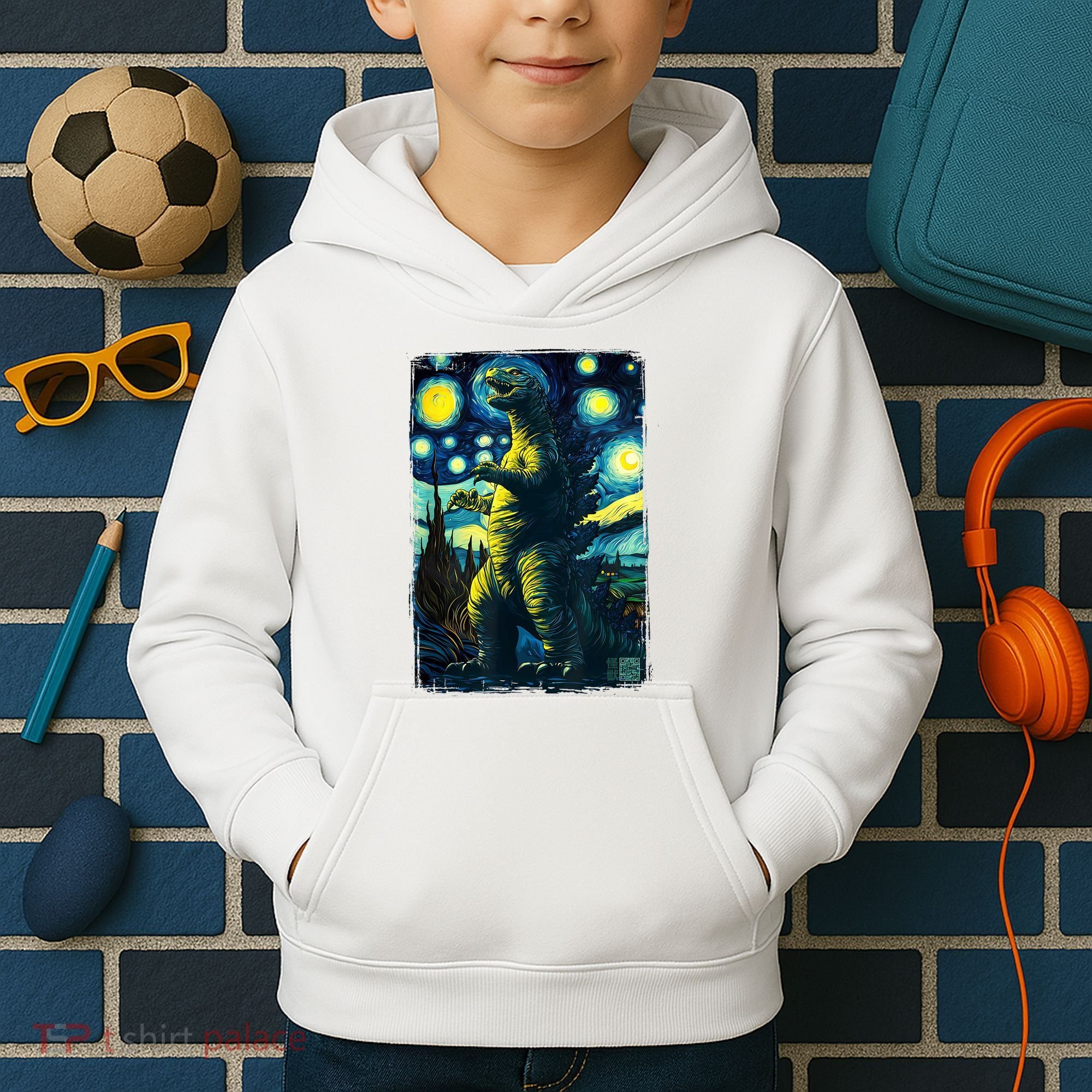 Retro Classic Starry Night Legendary Japanese Kaiju Kids Hoodie
