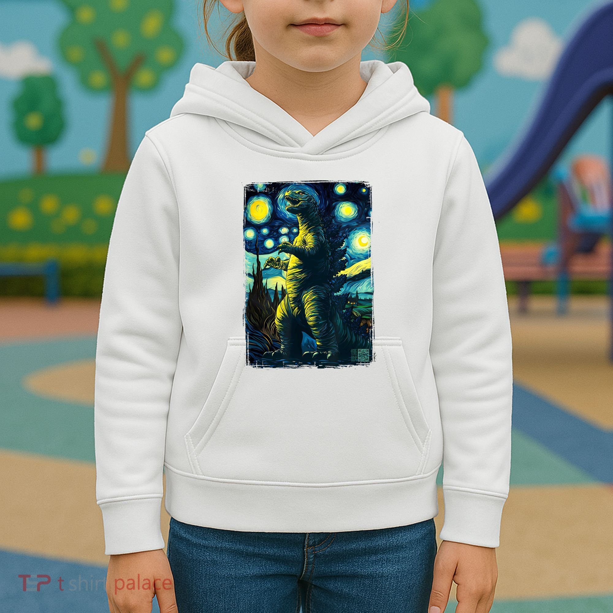 Retro Classic Starry Night Legendary Japanese Kaiju Kids Hoodie