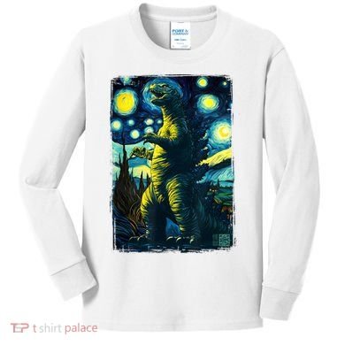 Retro Classic Starry Night Legendary Japanese Kaiju Kids Long Sleeve Shirt