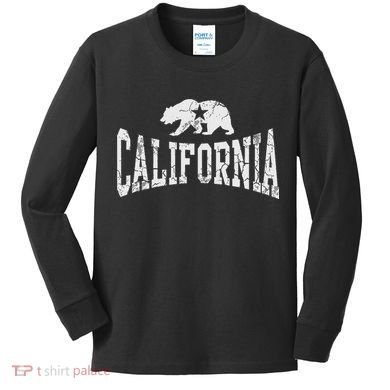 Retro California State Flag Bear Vintage Distressed Graphic Kids Long Sleeve Shirt