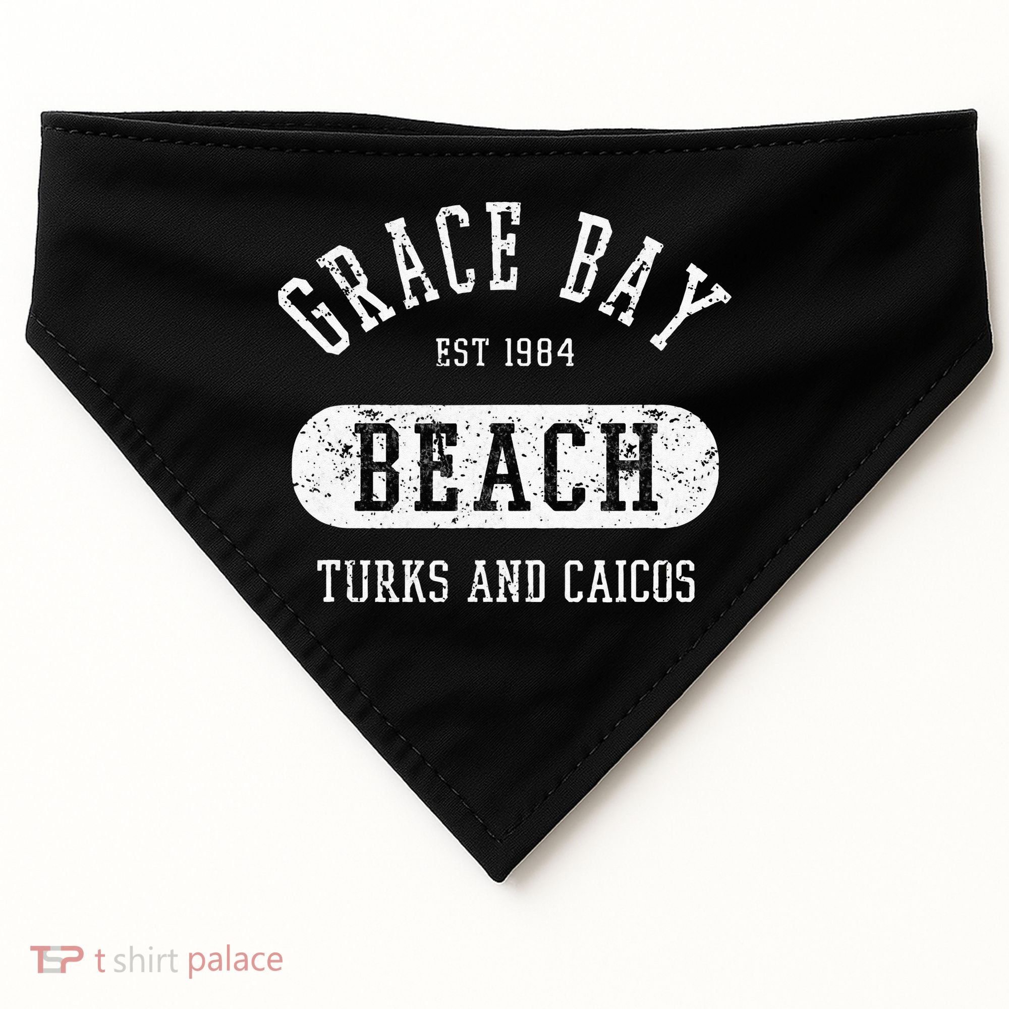 Retro College Style Grace Bay Turks & Caicos Distressed USA-Made Doggie Bandana