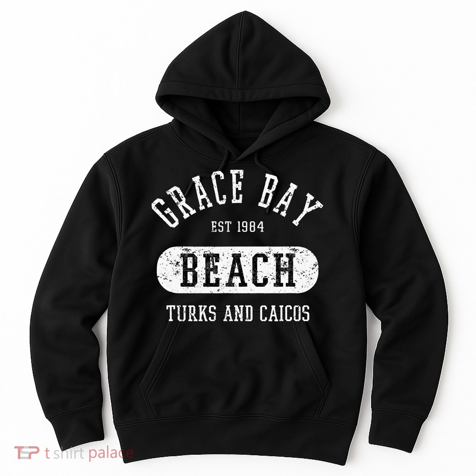 Retro College Style Grace Bay Turks & Caicos Distressed Hoodie