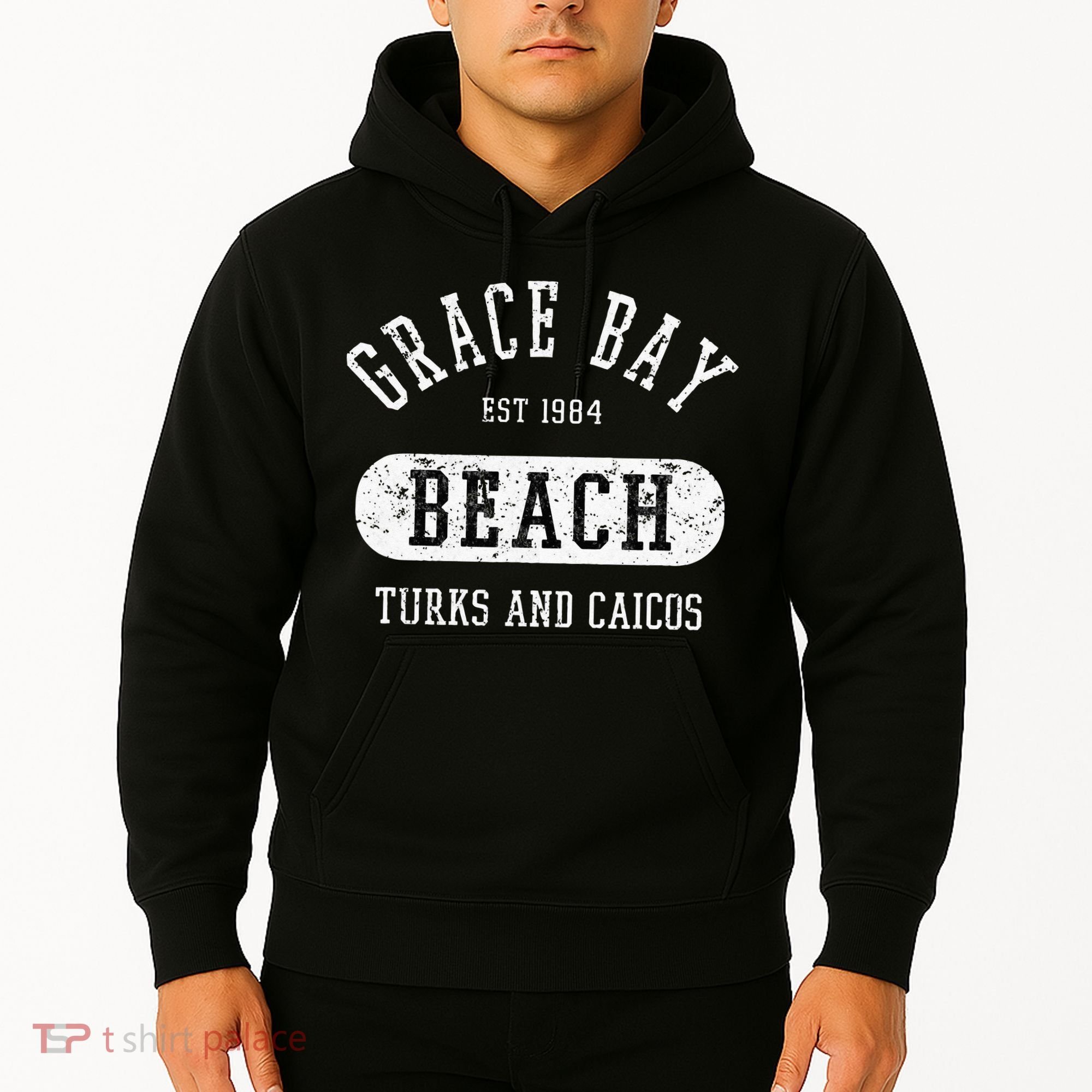 Retro College Style Grace Bay Turks & Caicos Distressed Hoodie