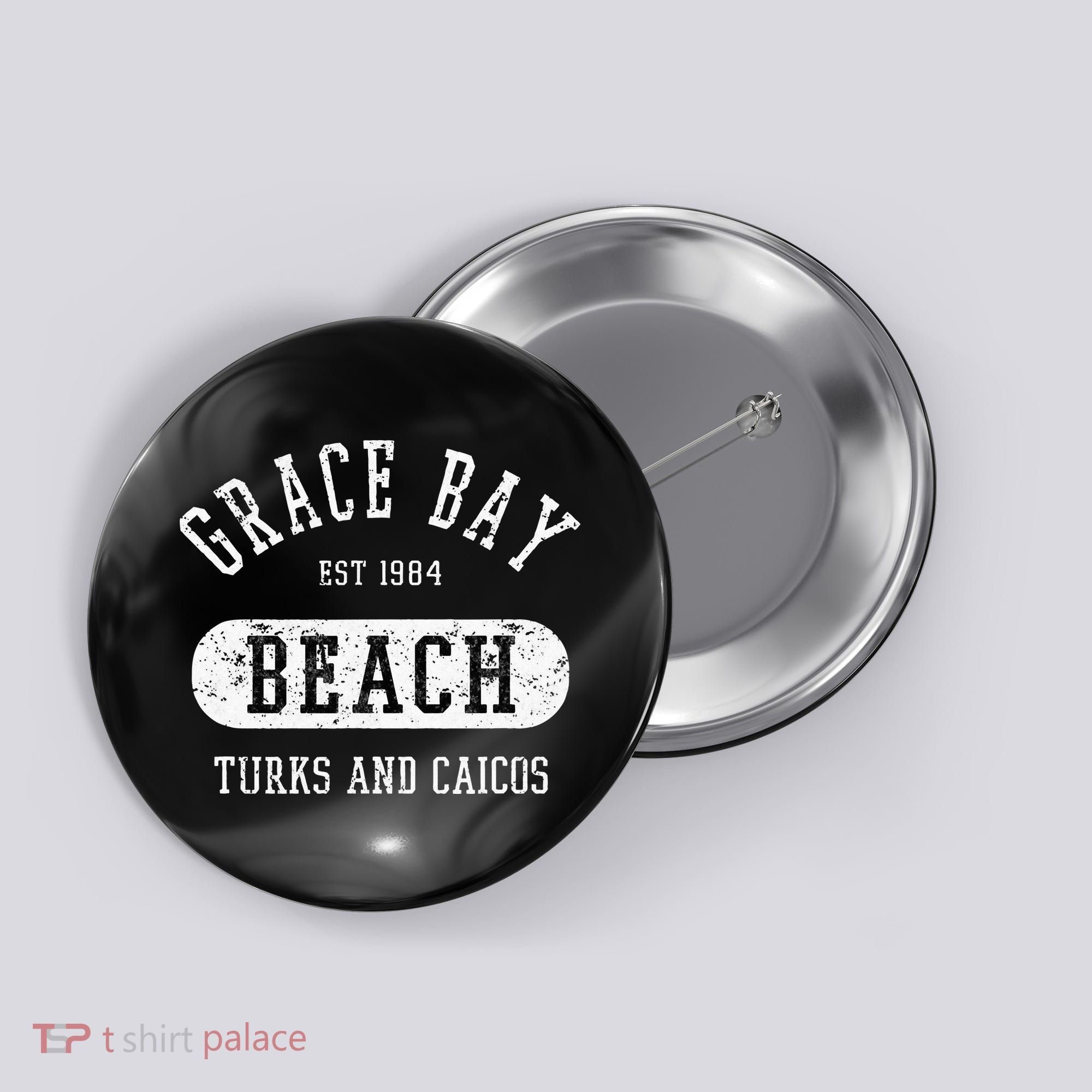 Retro College Style Grace Bay Turks & Caicos Distressed Button