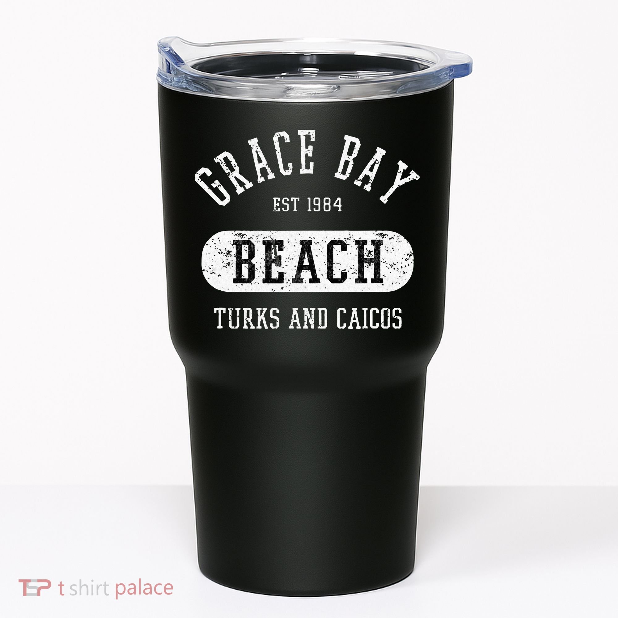 Retro College Style Grace Bay Turks & Caicos Distressed Tumbler