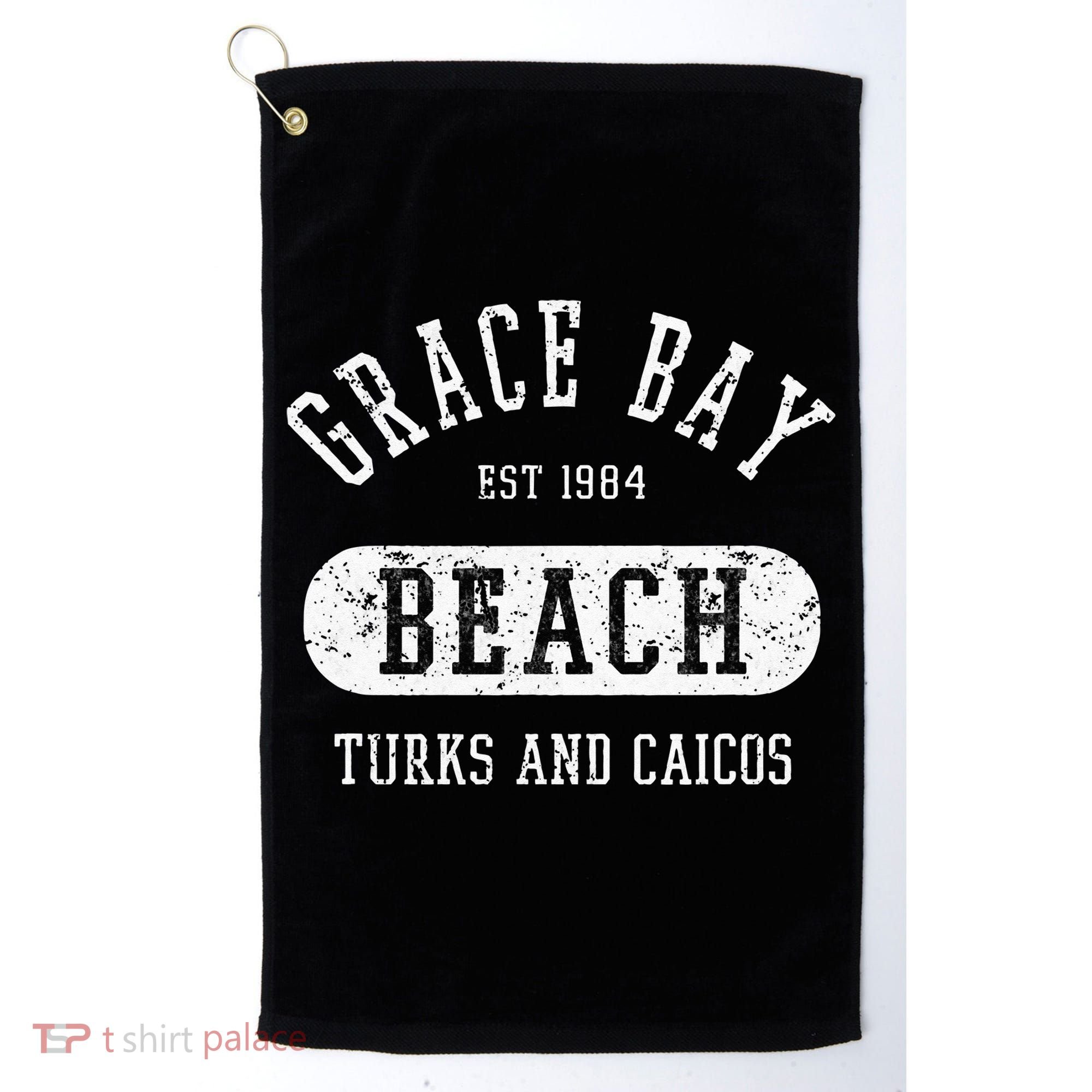 Retro College Style Grace Bay Turks & Caicos Distressed Golf Towel