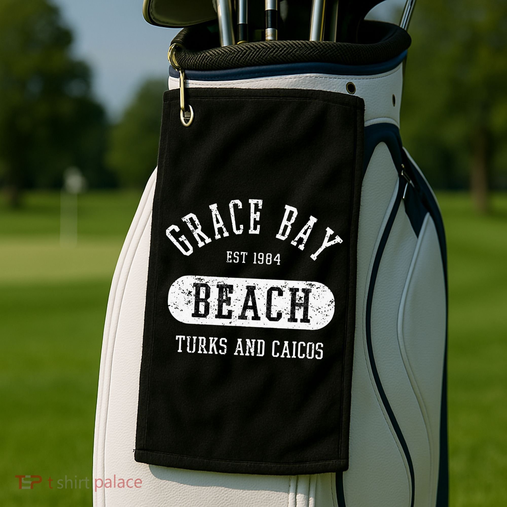 Retro College Style Grace Bay Turks & Caicos Distressed Golf Towel
