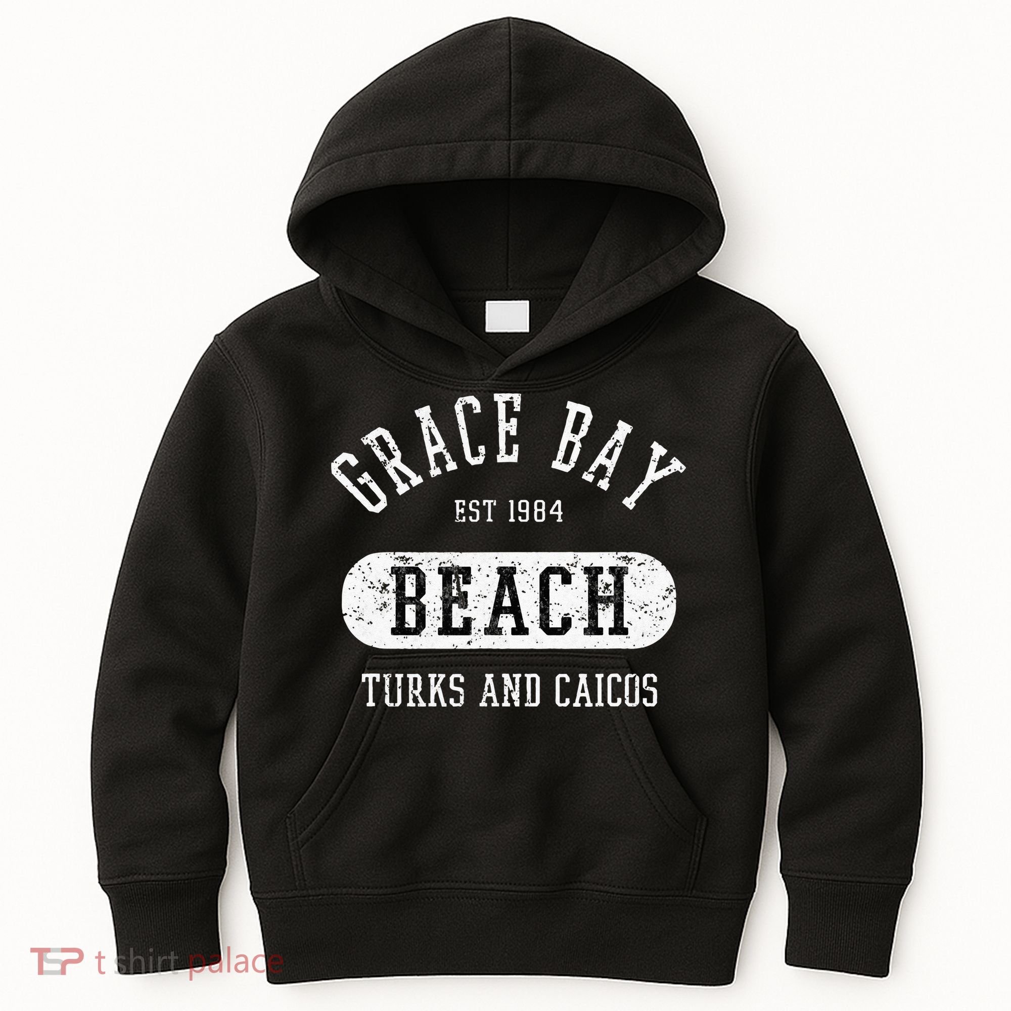 Retro College Style Grace Bay Turks & Caicos Distressed Kids Hoodie