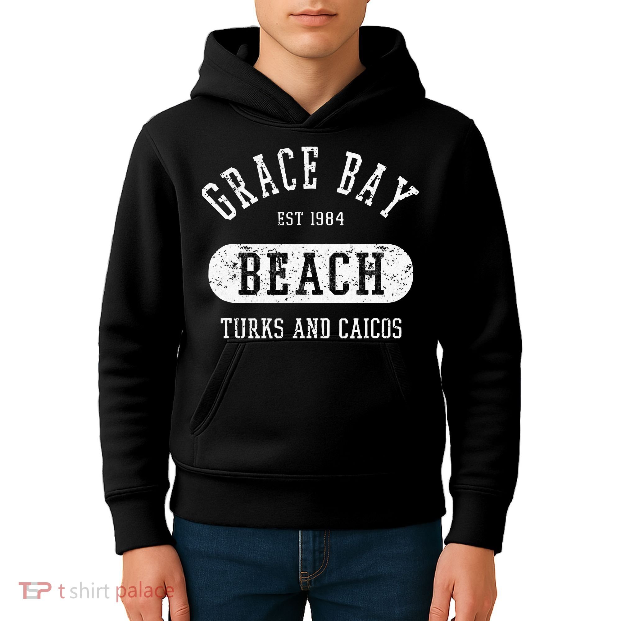 Retro College Style Grace Bay Turks & Caicos Distressed Kids Hoodie