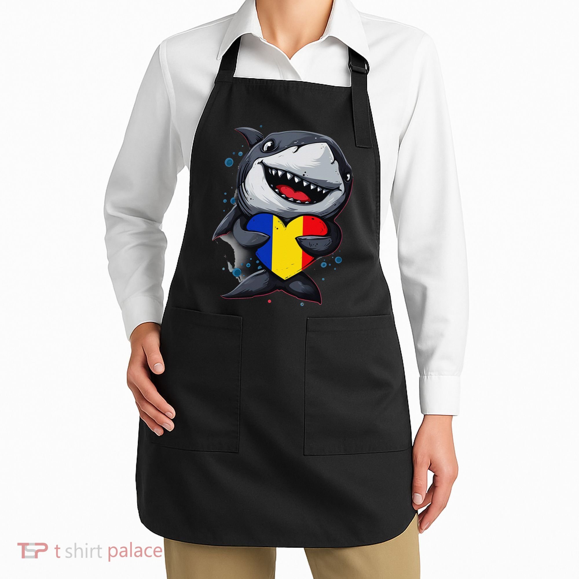 Romania Cute Shark Heart Romanian Flag Romanian Roots Apron