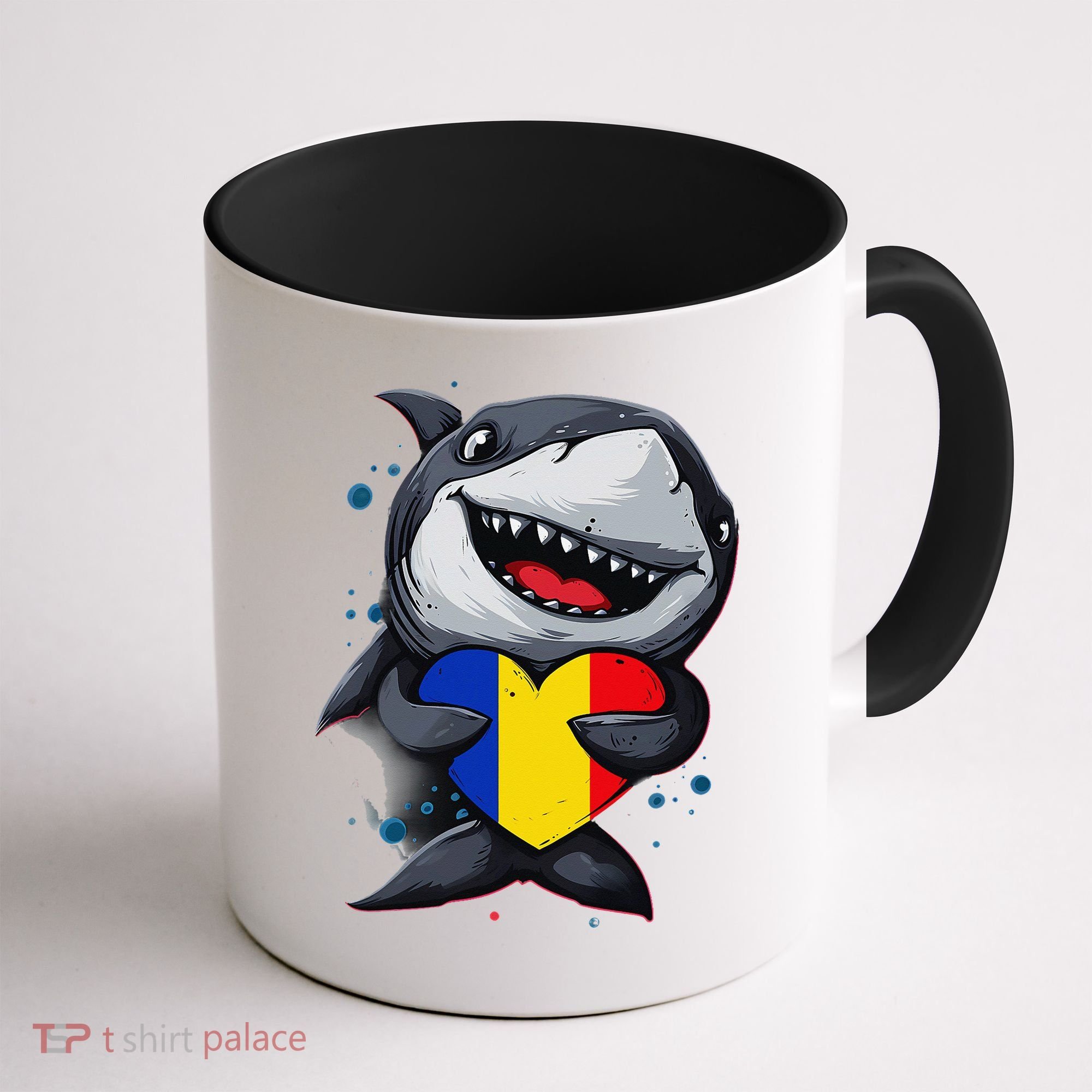 Romania Cute Shark Heart Romanian Flag Romanian Roots Coffee Mug