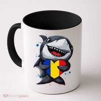 Romania Cute Shark Heart Romanian Flag Romanian Roots Coffee Mug thumb 0