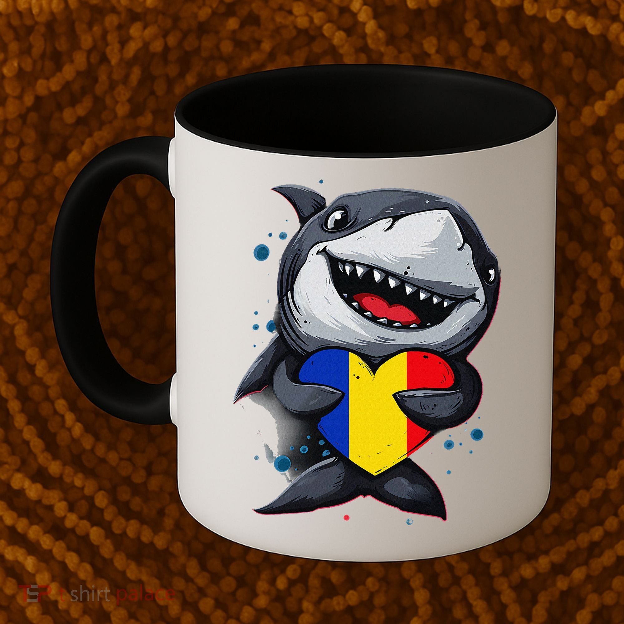 Romania Cute Shark Heart Romanian Flag Romanian Roots Coffee Mug