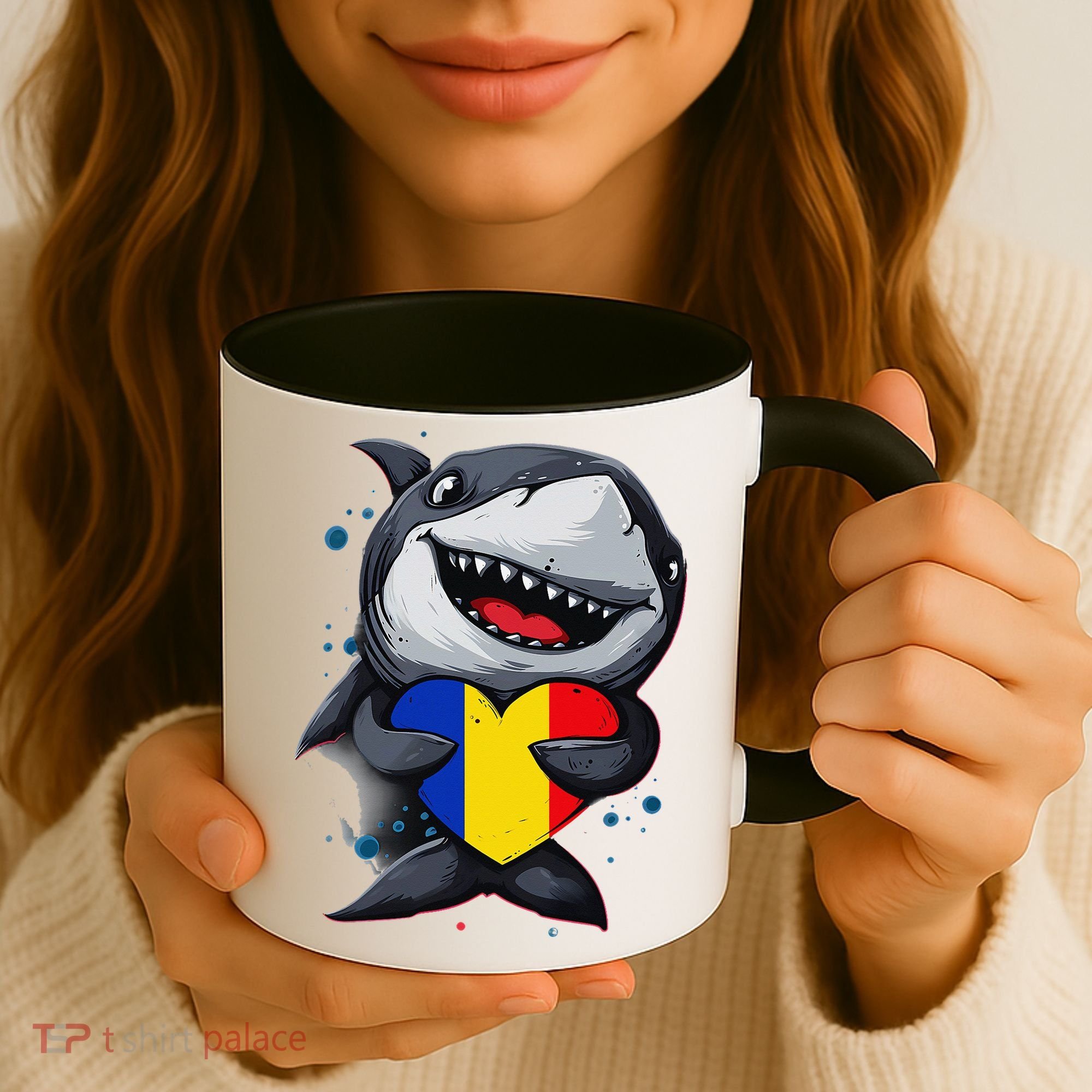 Romania Cute Shark Heart Romanian Flag Romanian Roots Coffee Mug