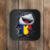 Romania Cute Shark Heart Romanian Flag Romanian Roots Coaster thumb 0