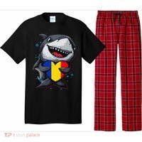 Romania Cute Shark Heart Romanian Flag Romanian Roots Pajama Set thumb 0