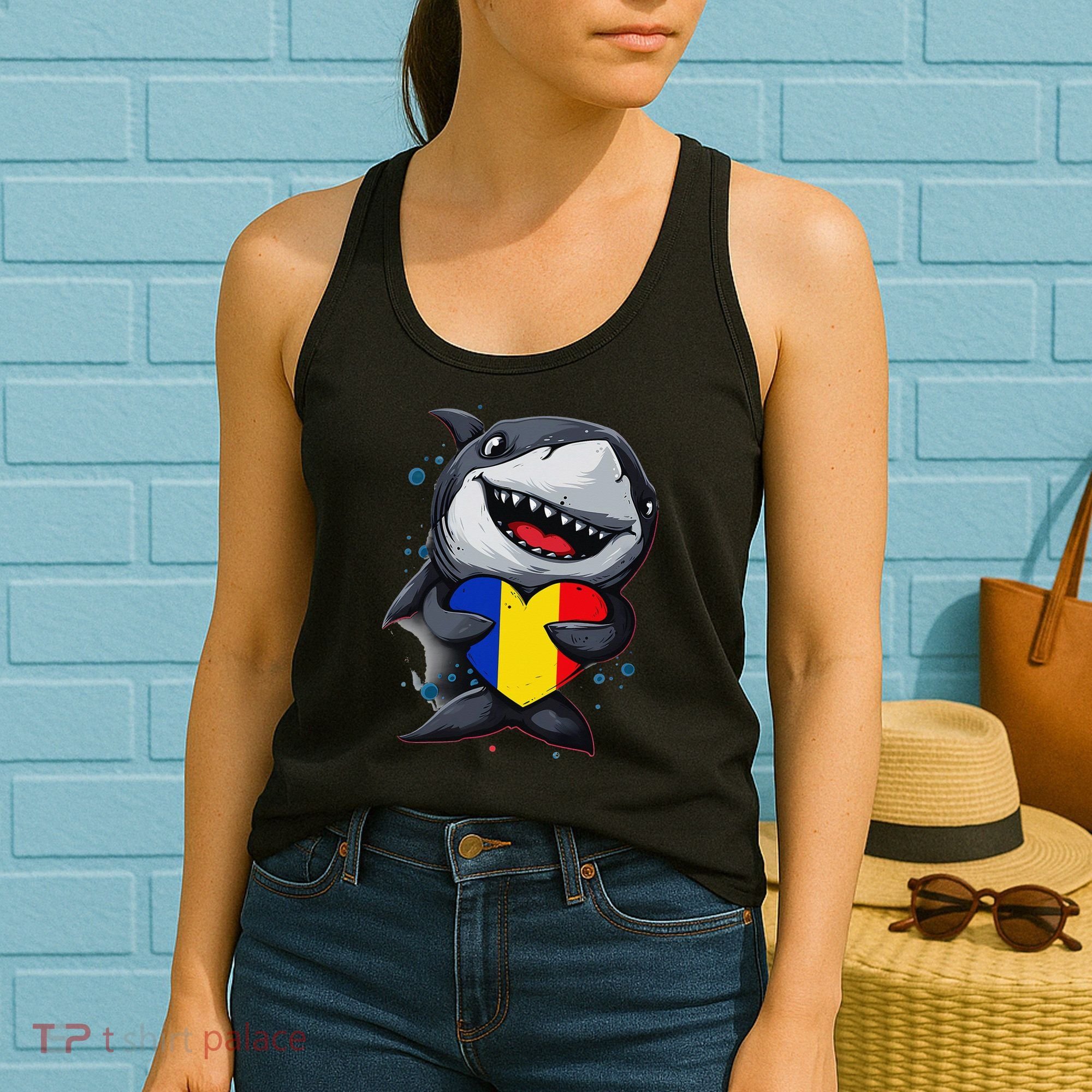 Romania Cute Shark Heart Romanian Flag Romanian Roots Women's Tank Top