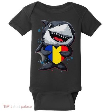 Romania Cute Shark Heart Romanian Flag Romanian Roots Baby Bodysuit
