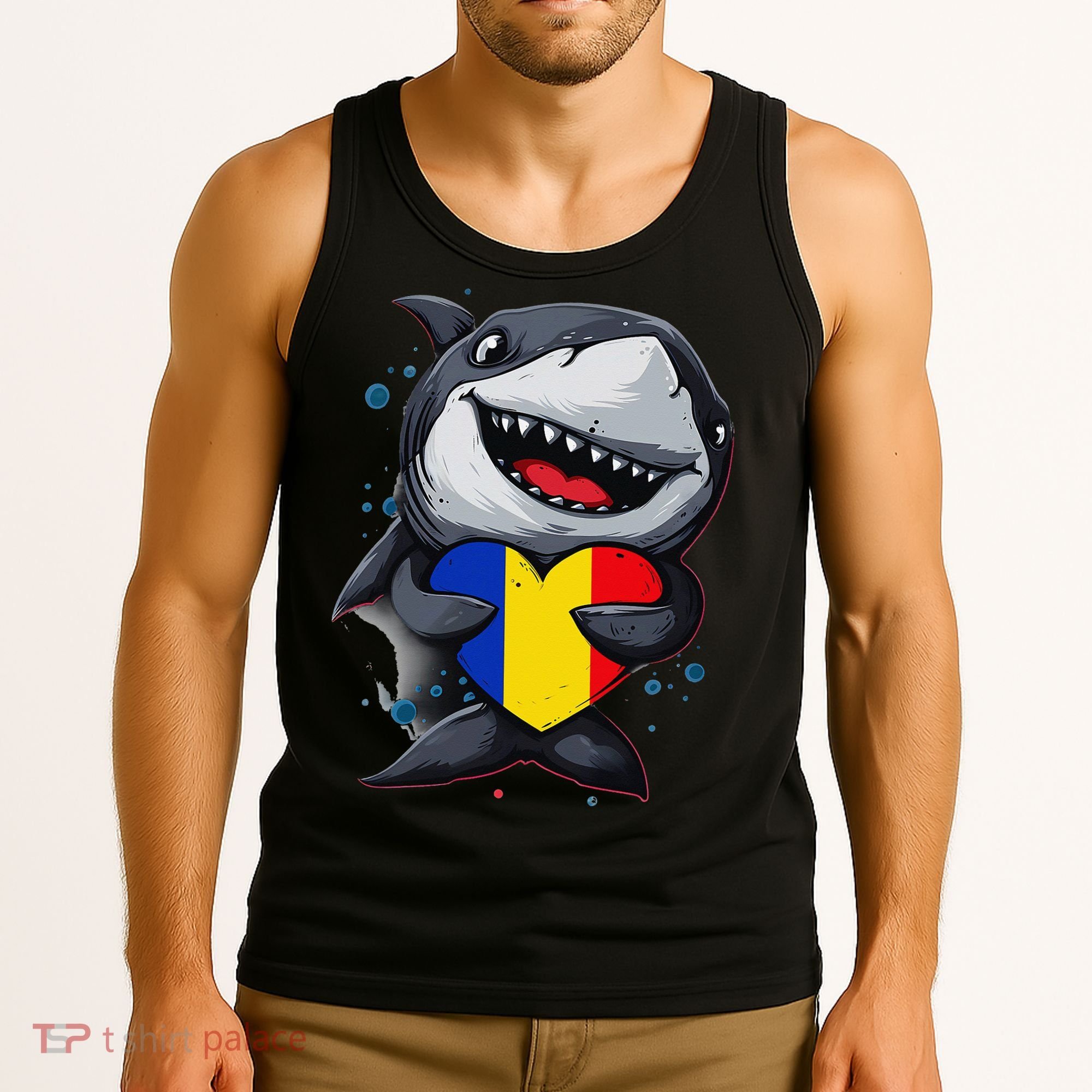 Romania Cute Shark Heart Romanian Flag Romanian Roots Tank Top