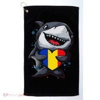 Romania Cute Shark Heart Romanian Flag Romanian Roots Golf Towel thumb 0