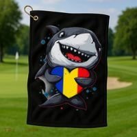 Romania Cute Shark Heart Romanian Flag Romanian Roots Golf Towel thumb 1