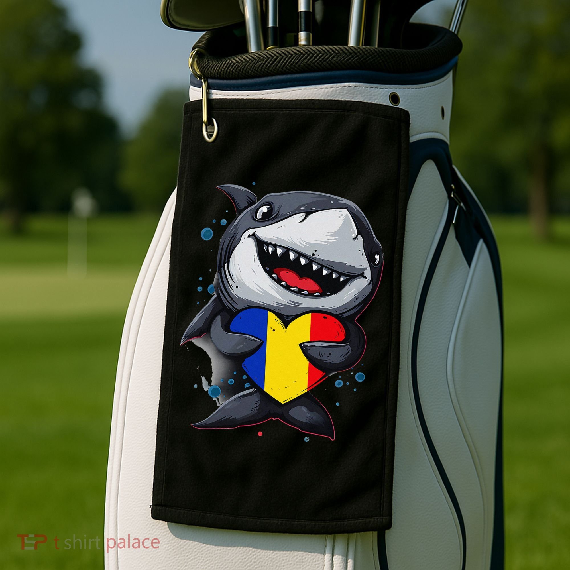 Romania Cute Shark Heart Romanian Flag Romanian Roots Golf Towel