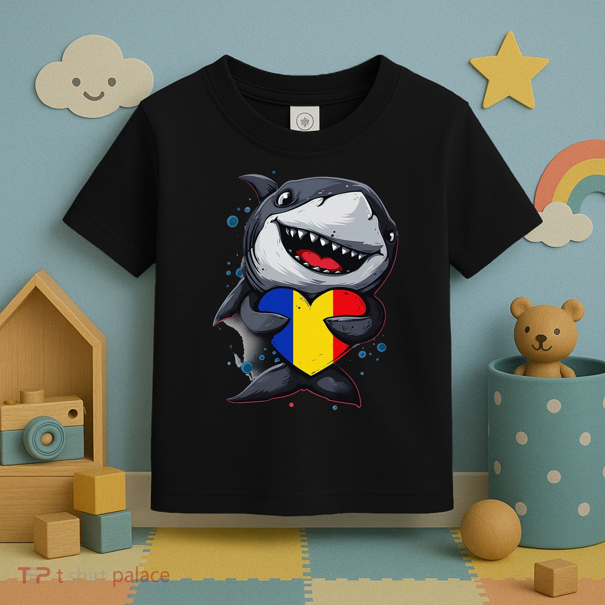 Romania Cute Shark Heart Romanian Flag Romanian Roots Toddler T-Shirt