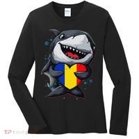 Romania Cute Shark Heart Romanian Flag Romanian Roots Women's Long Sleeve Shirt thumb 0