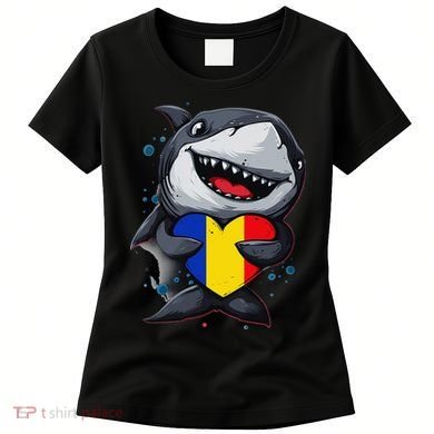 Romania Cute Shark Heart Romanian Flag Romanian Roots Women's T-Shirt