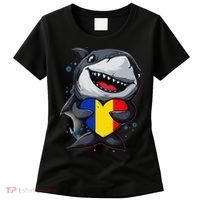 Romania Cute Shark Heart Romanian Flag Romanian Roots Women's T-Shirt thumb 0
