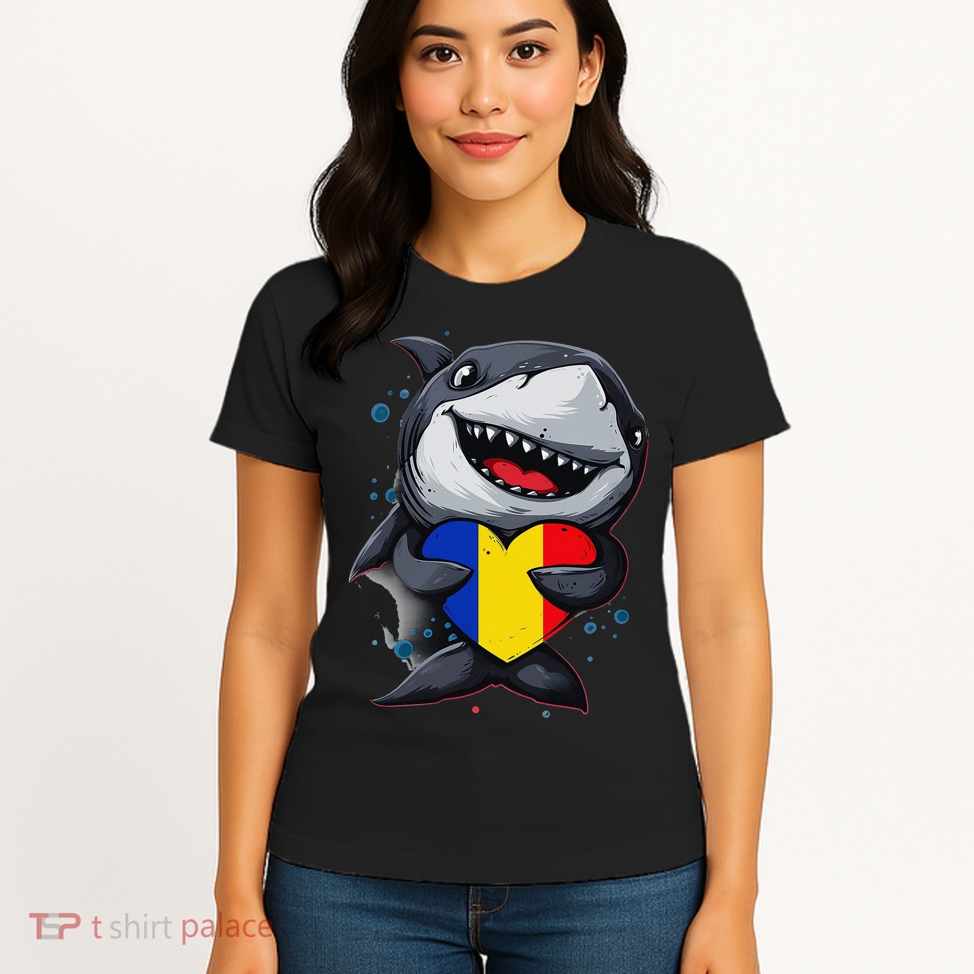 Romania Cute Shark Heart Romanian Flag Romanian Roots Women's T-Shirt