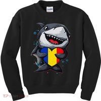 Romania Cute Shark Heart Romanian Flag Romanian Roots Kids Sweatshirt thumb 0