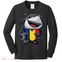 Romania Cute Shark Heart Romanian Flag Romanian Roots Kids Long Sleeve Shirt thumb 0
