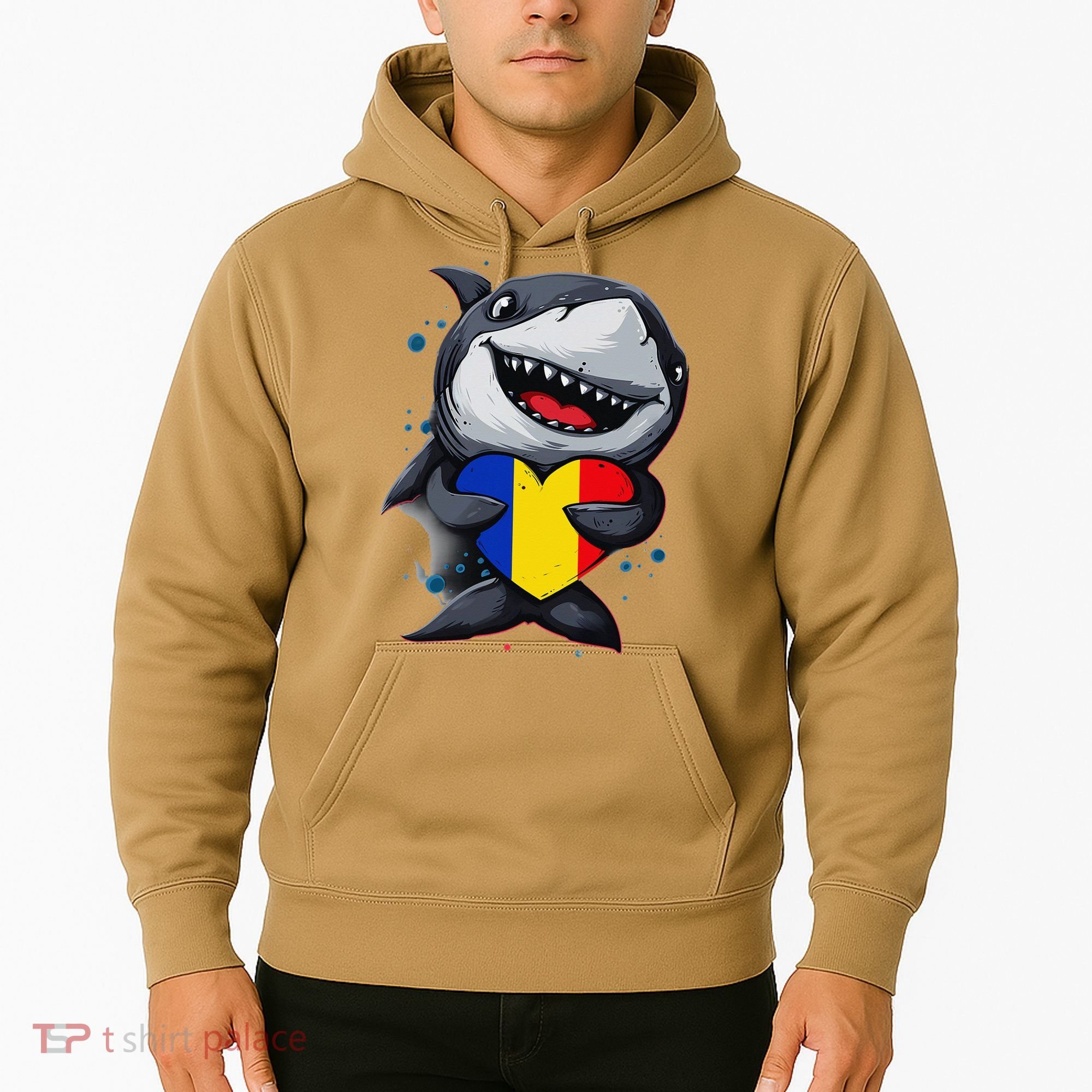 Romania Cute Shark Heart Romanian Flag Romanian Roots Hoodie