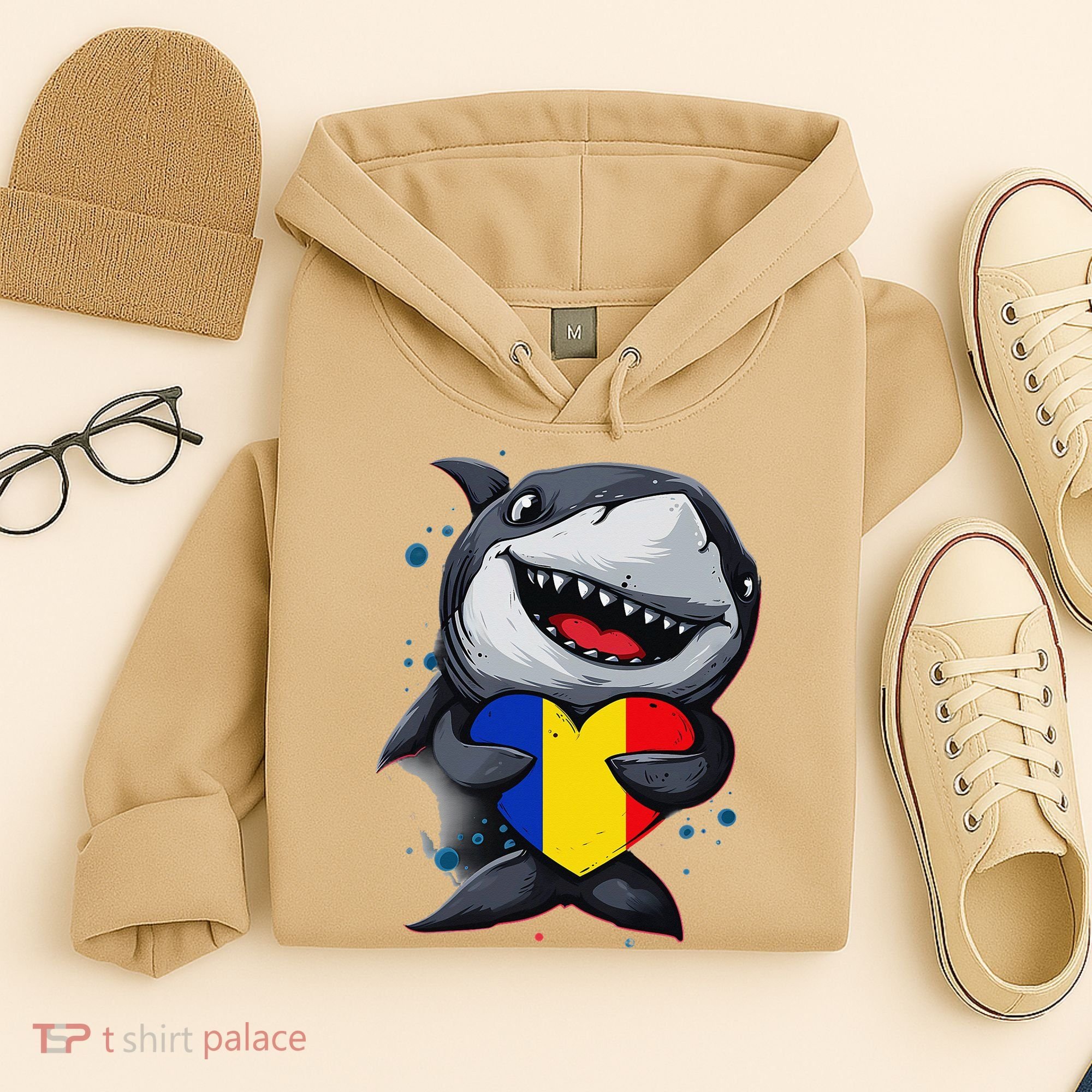 Romania Cute Shark Heart Romanian Flag Romanian Roots Hoodie