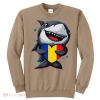Romania Cute Shark Heart Romanian Flag Romanian Roots Sweatshirt thumb 0