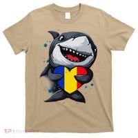 Romania Cute Shark Heart Romanian Flag Romanian Roots T-Shirt thumb 0