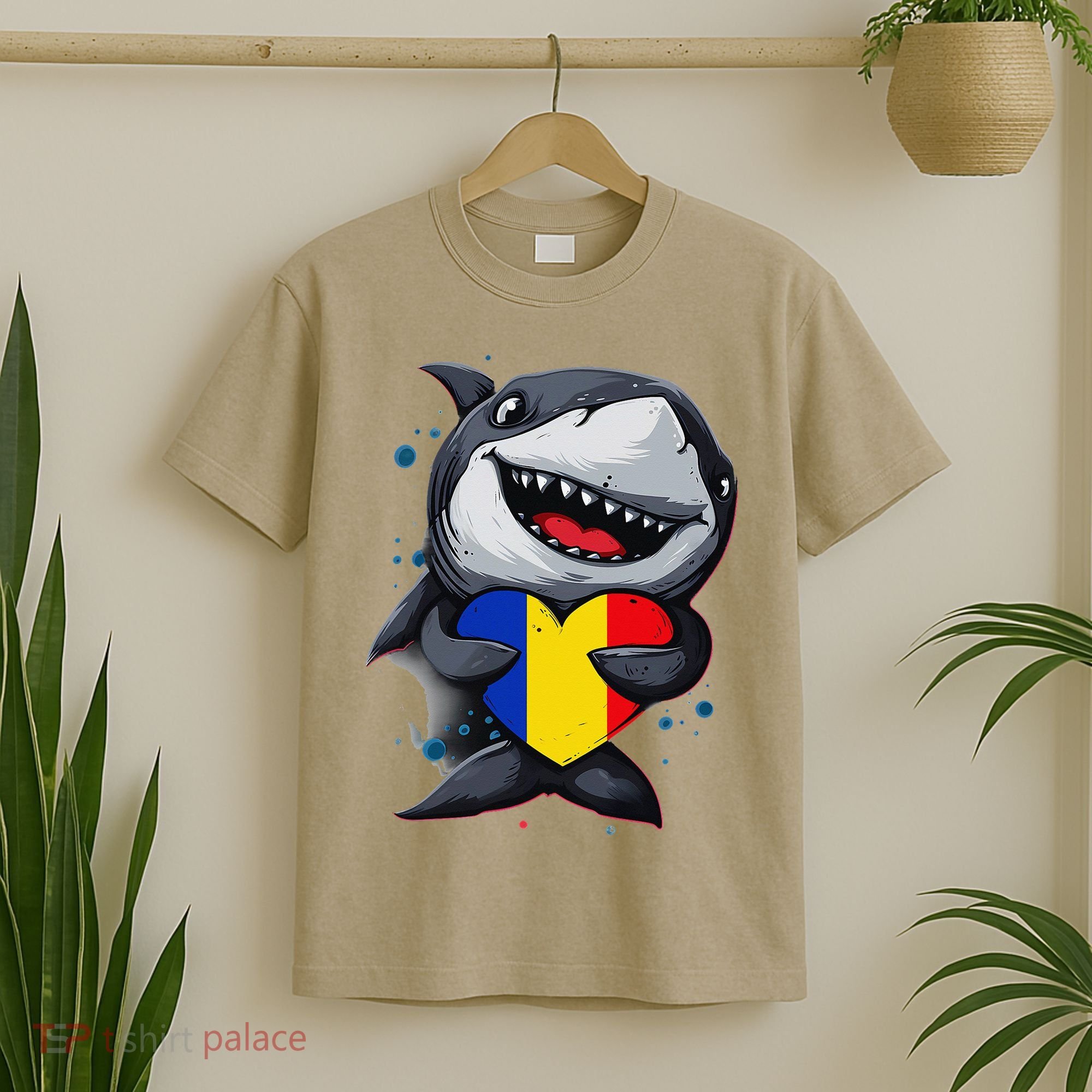 Romania Cute Shark Heart Romanian Flag Romanian Roots T-Shirt