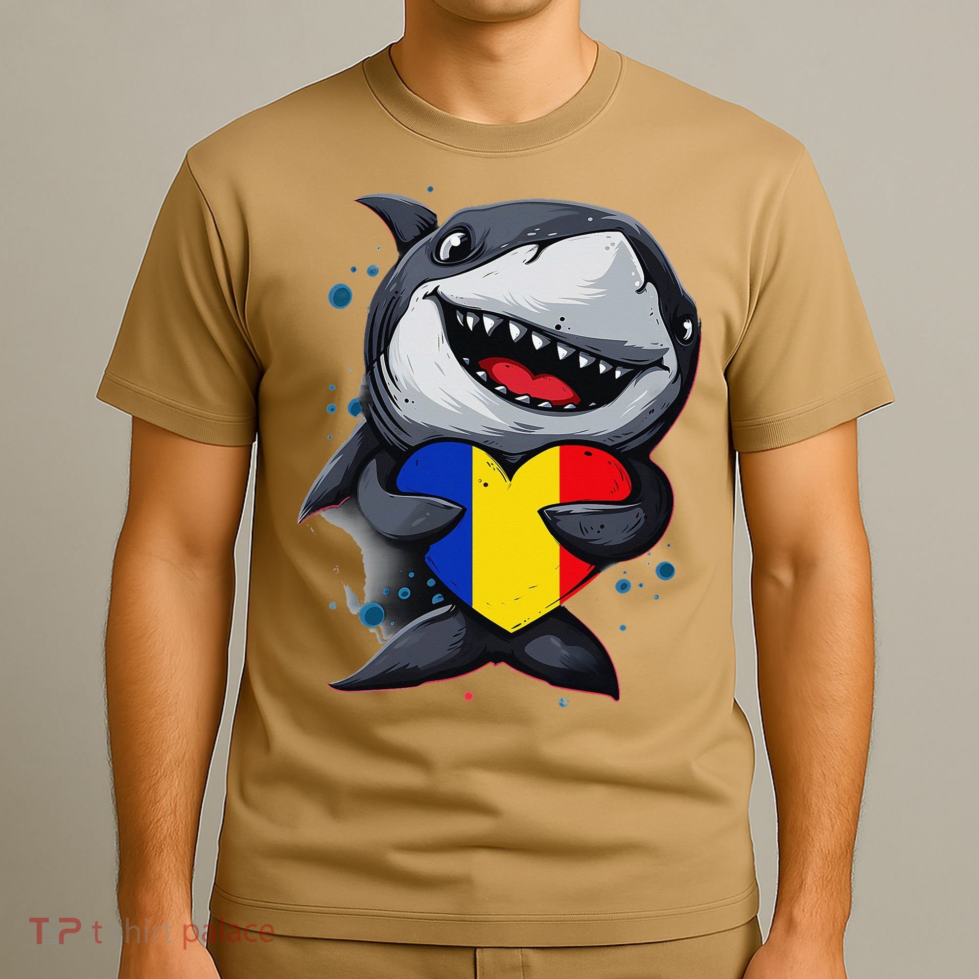 Romania Cute Shark Heart Romanian Flag Romanian Roots T-Shirt