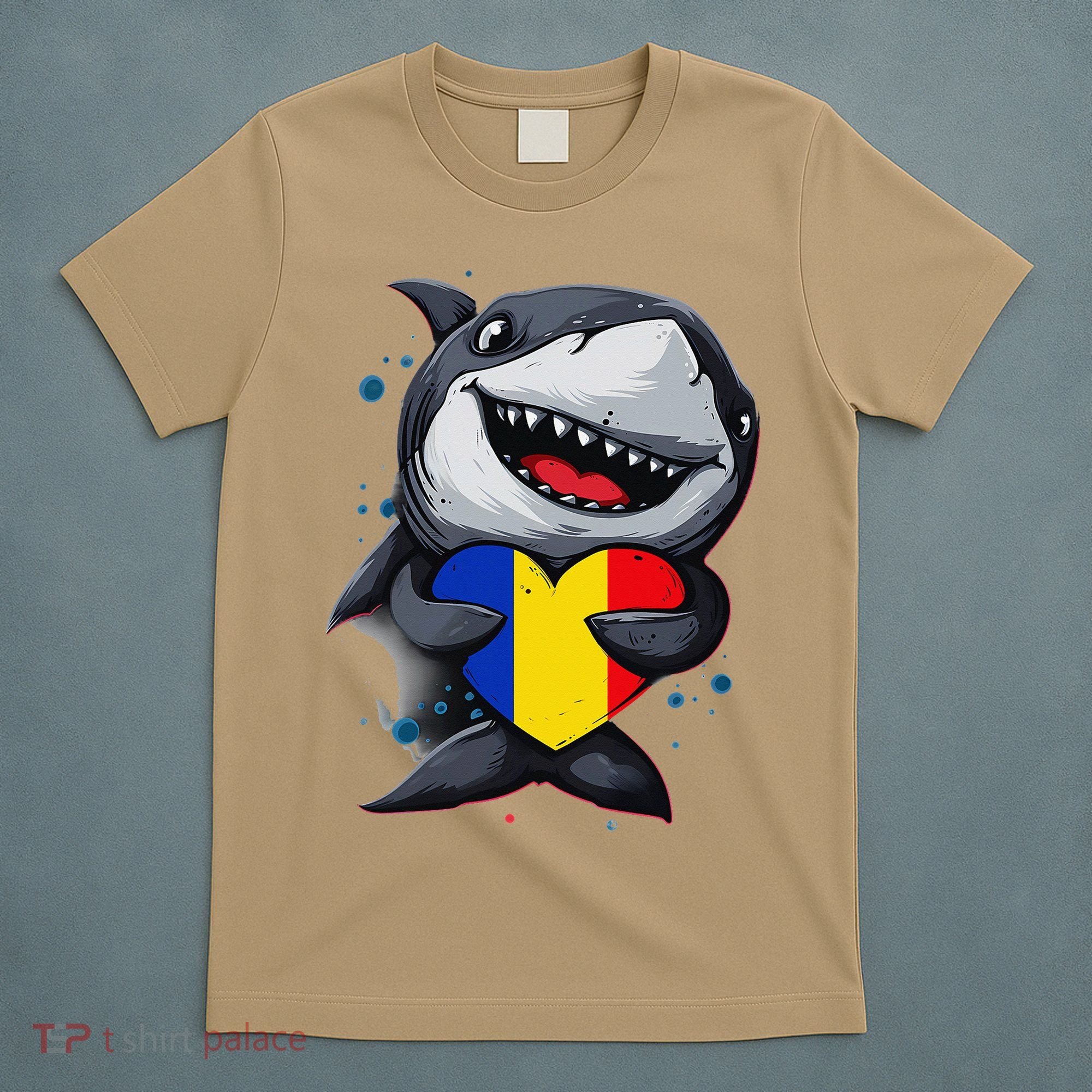 Romania Cute Shark Heart Romanian Flag Romanian Roots T-Shirt