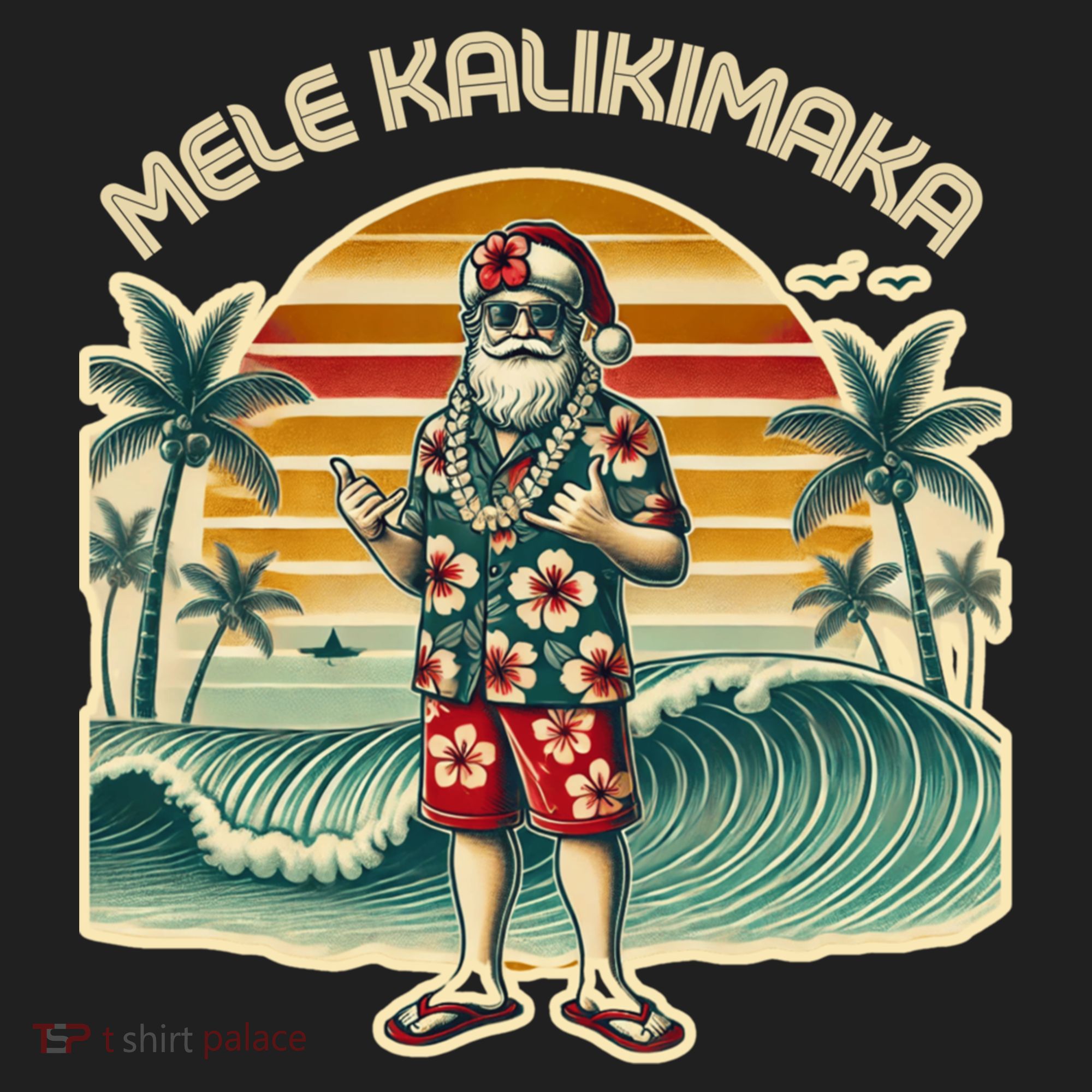 Retro Christmas Surf Mele Kalikimaka Santa Shaka Hawaii Gift Women's Sweatshirt