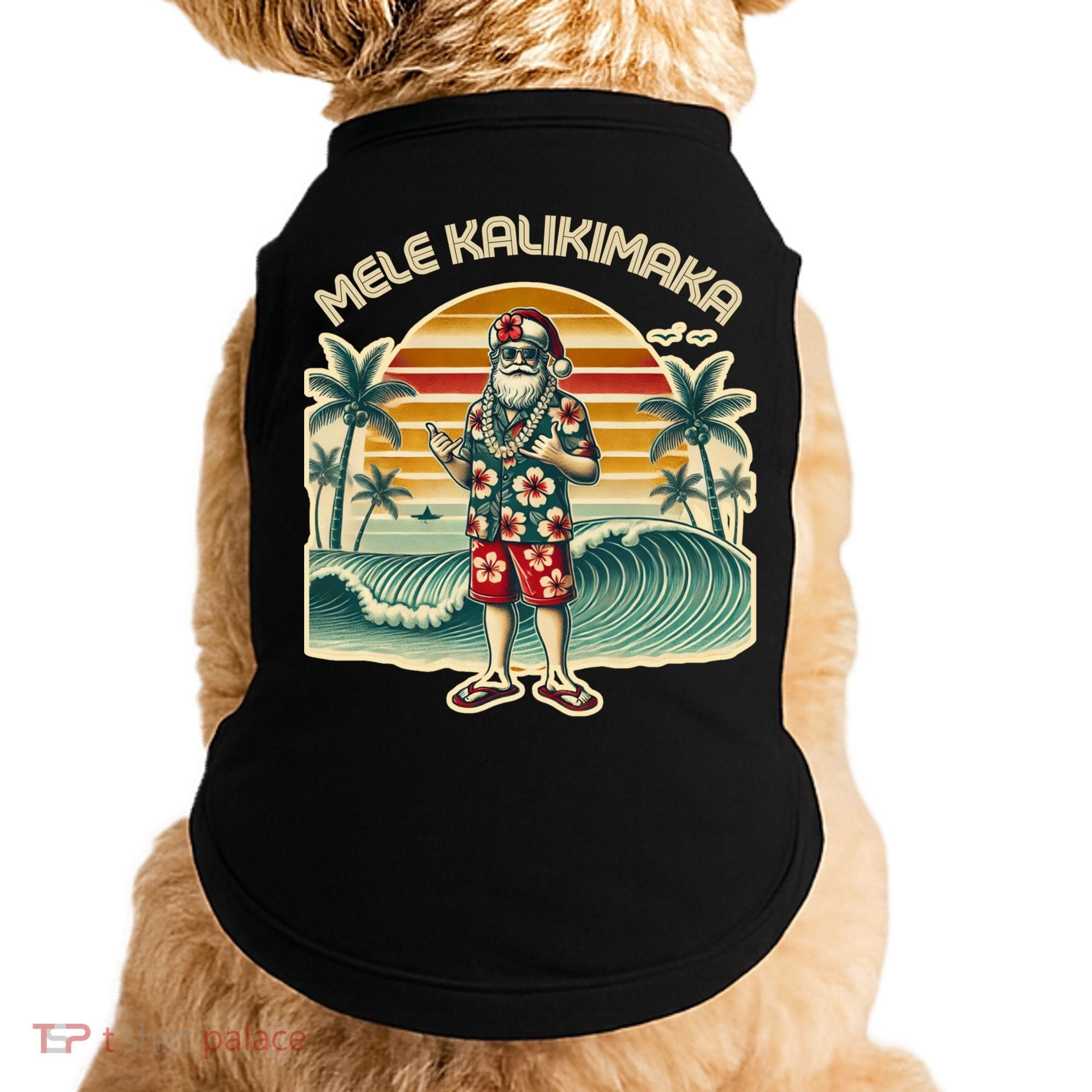 Retro Christmas Surf Mele Kalikimaka Santa Shaka Hawaii Gift Doggie Tank