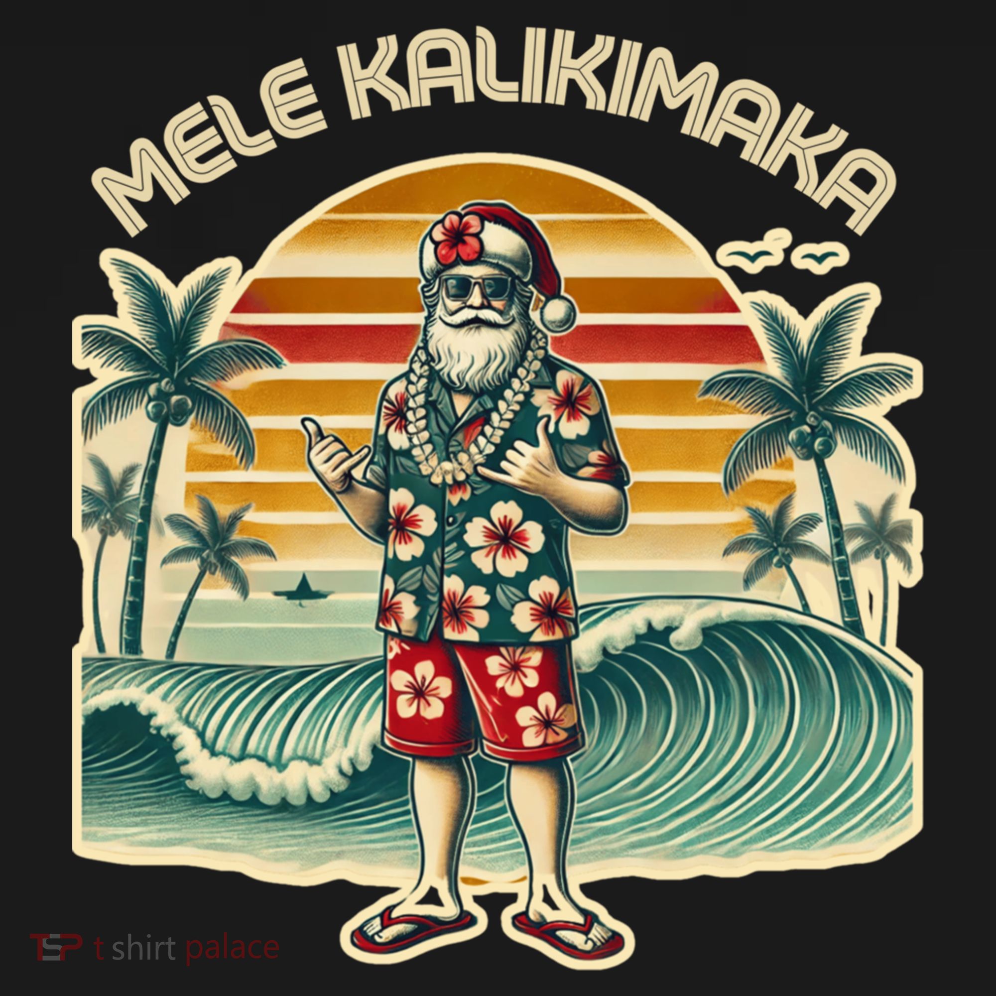 Retro Christmas Surf Mele Kalikimaka Santa Shaka Hawaii Gift Doggie Tank