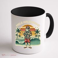 Retro Christmas Surf Mele Kalikimaka Santa Shaka Hawaii Gift Coffee Mug thumb 1