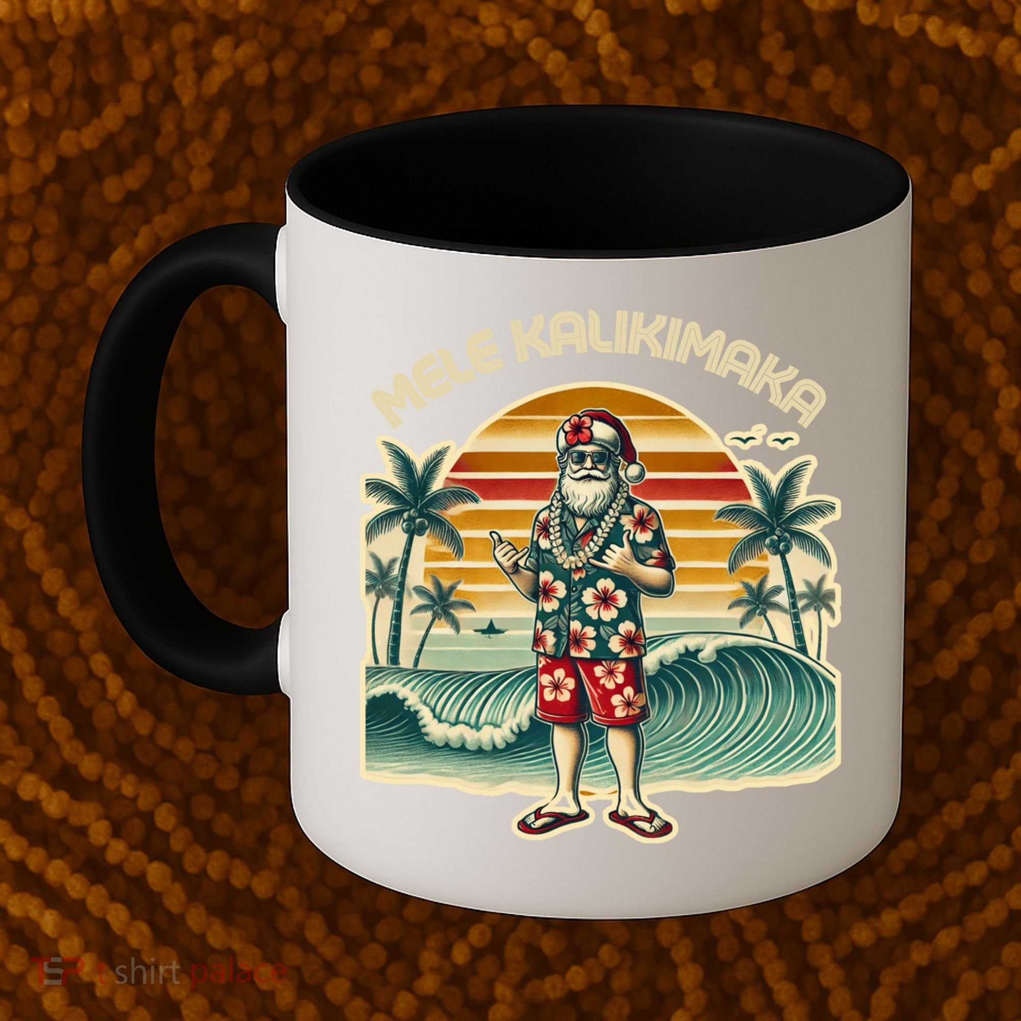 Retro Christmas Surf Mele Kalikimaka Santa Shaka Hawaii Gift Coffee Mug